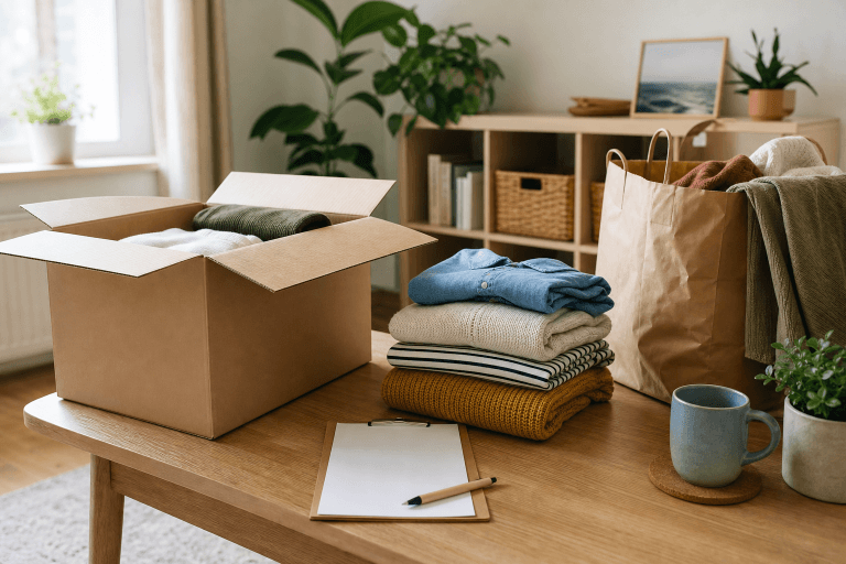 A small apartment being reset with boxes and clear floor space